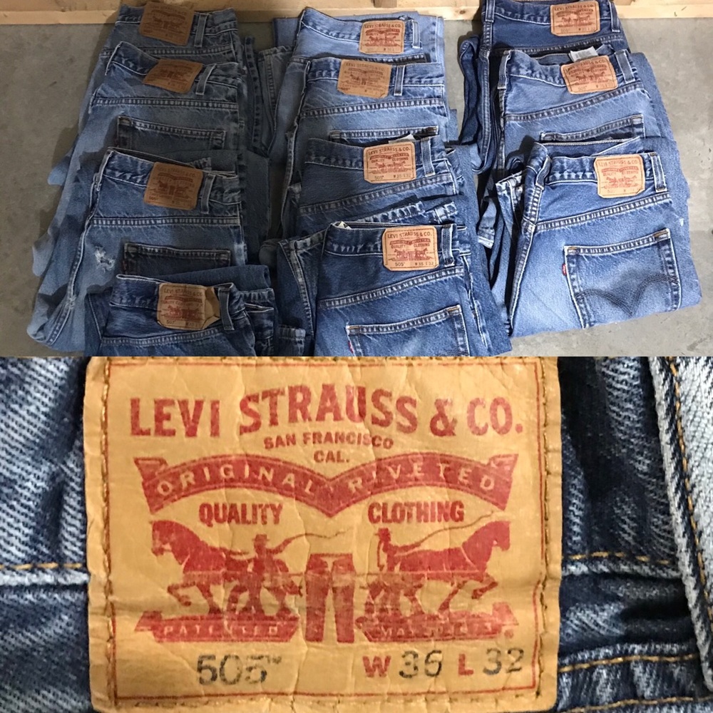 Work jeans, all have small holes in the knees.